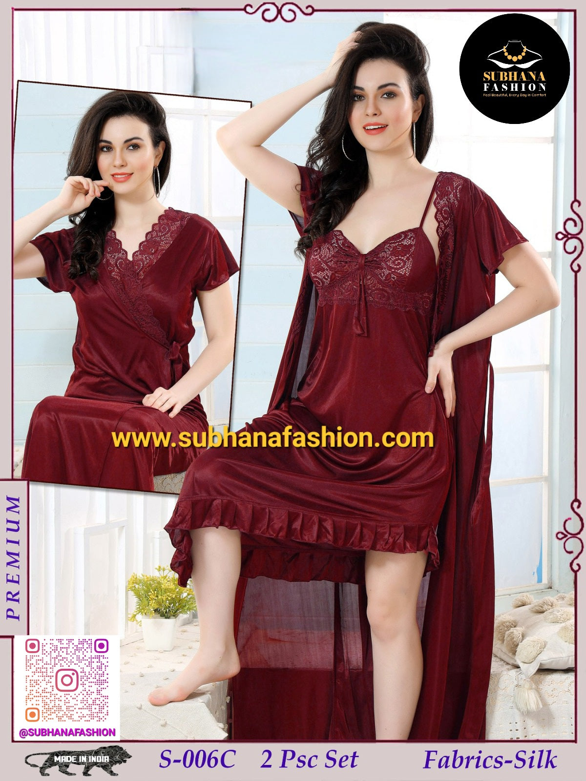 2 Pcs Indian Ac Silk Night Dress