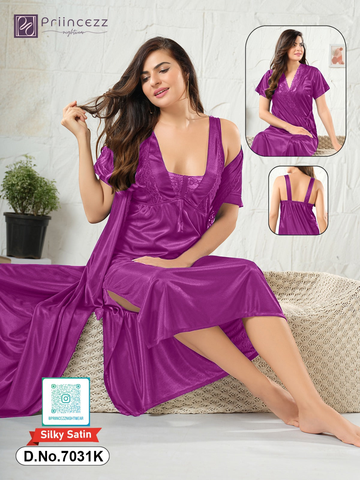 2pcs Ac Silk Indian Night Dress