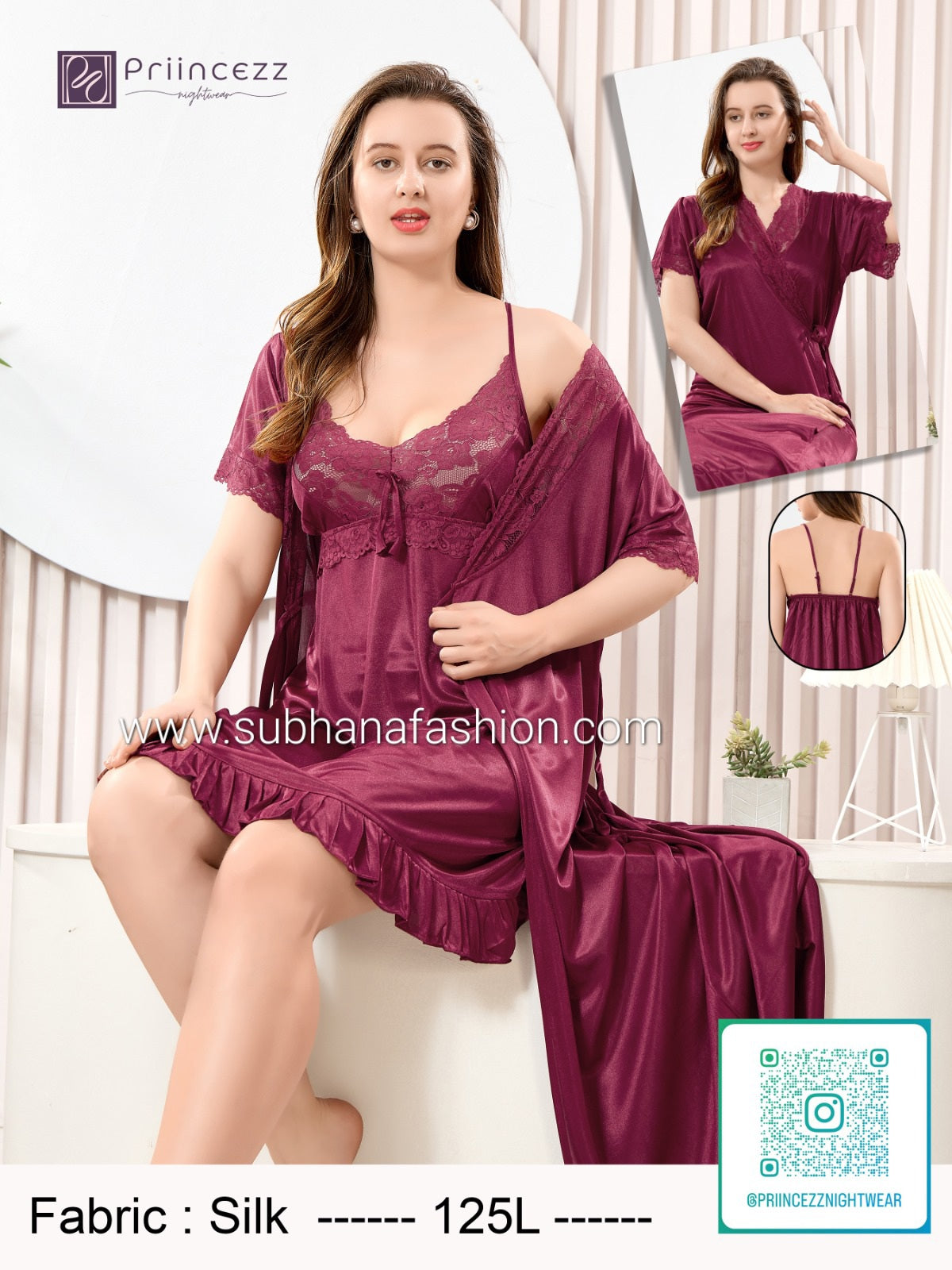 2pcs indian Ac Silk Night Dress