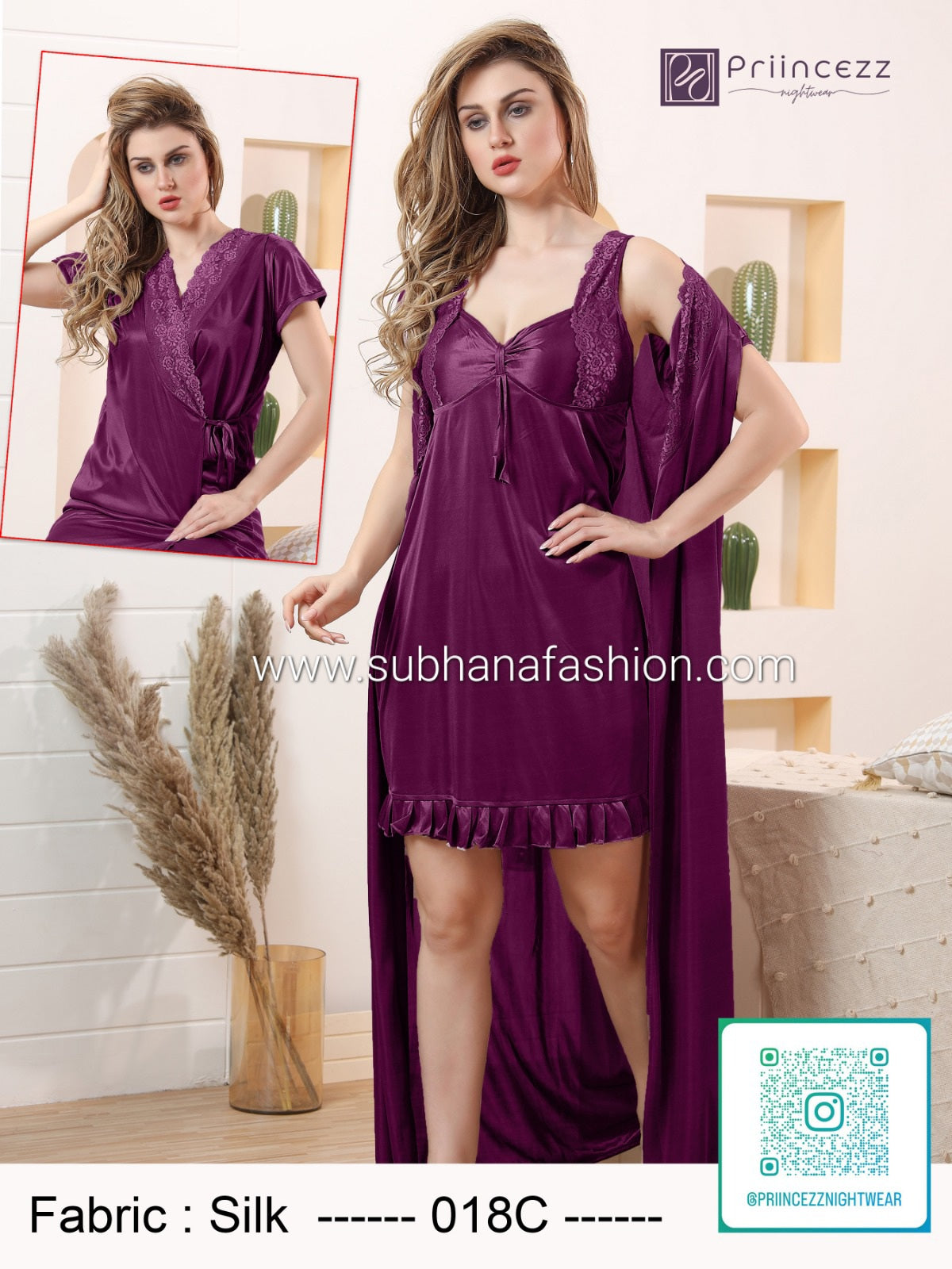 2pcs indian Ac Silk Night Dress